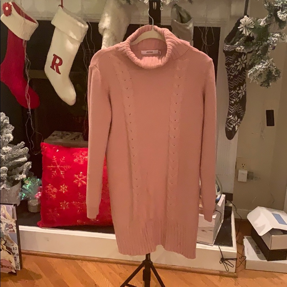 Pink turtleneck sweater dress